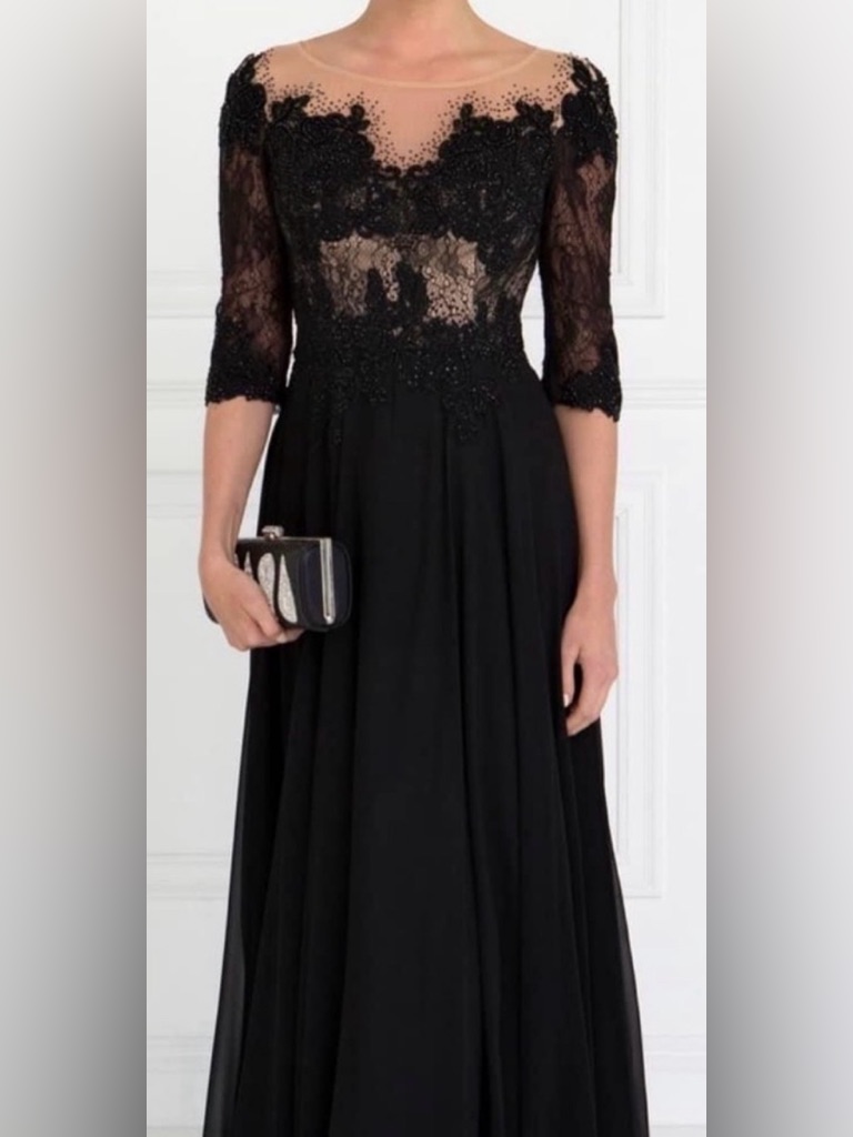 Gls Collective Black Lace Illusion Long Sleeve Gown